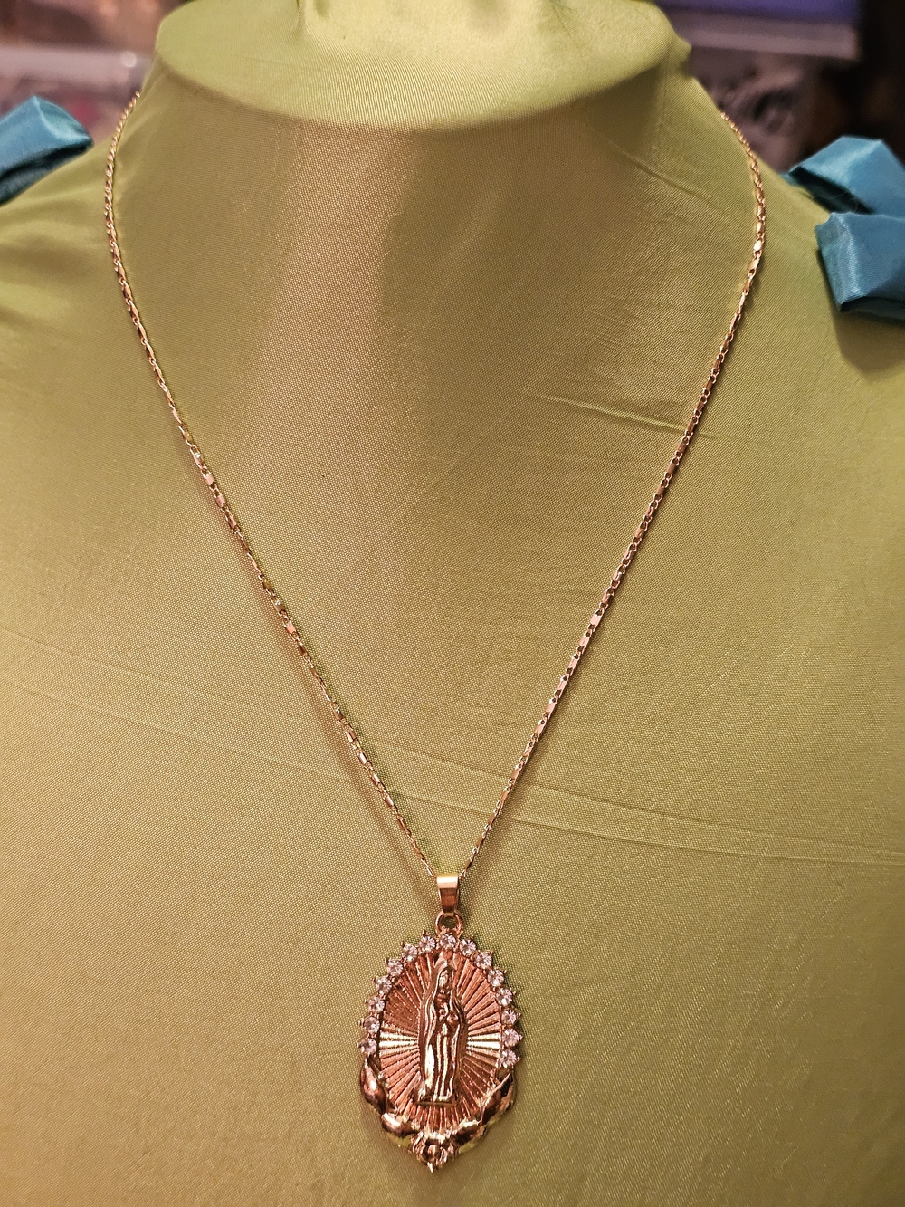 Gold Tone Virgin Mary Medallion Necklace